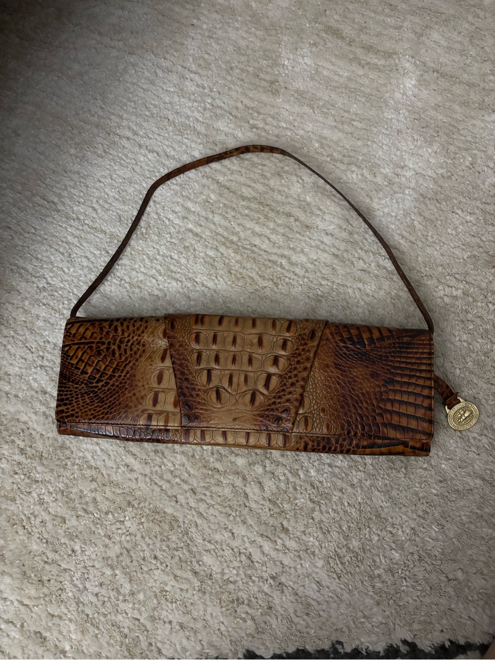 Brahmin Croc-Embossed Tan/Brown Shoulder Clutch
